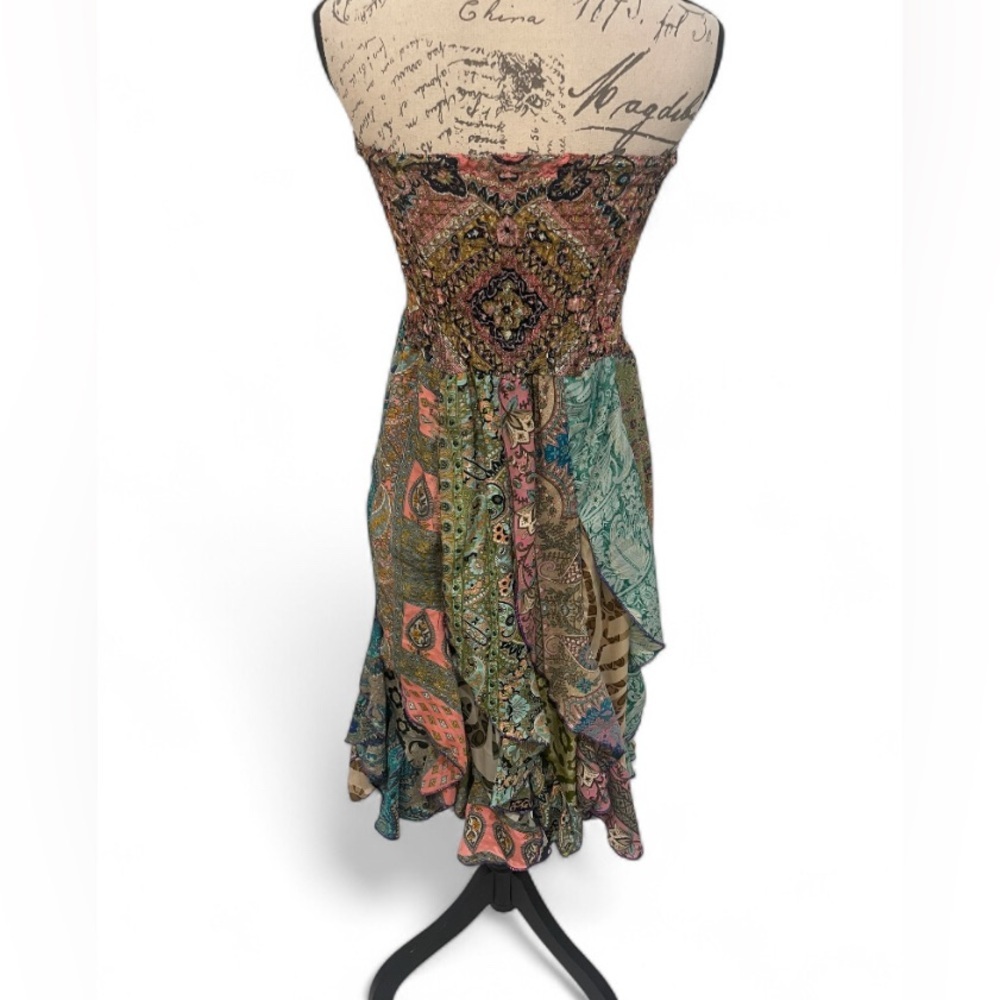 India Boutique Boho Patchwork Strapless Short Dre… - image 3